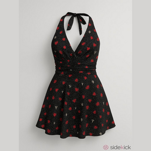 Hell Bunny Elegant Black and Red Polka Dot V-neck Retro Mini Party Dress, Medium